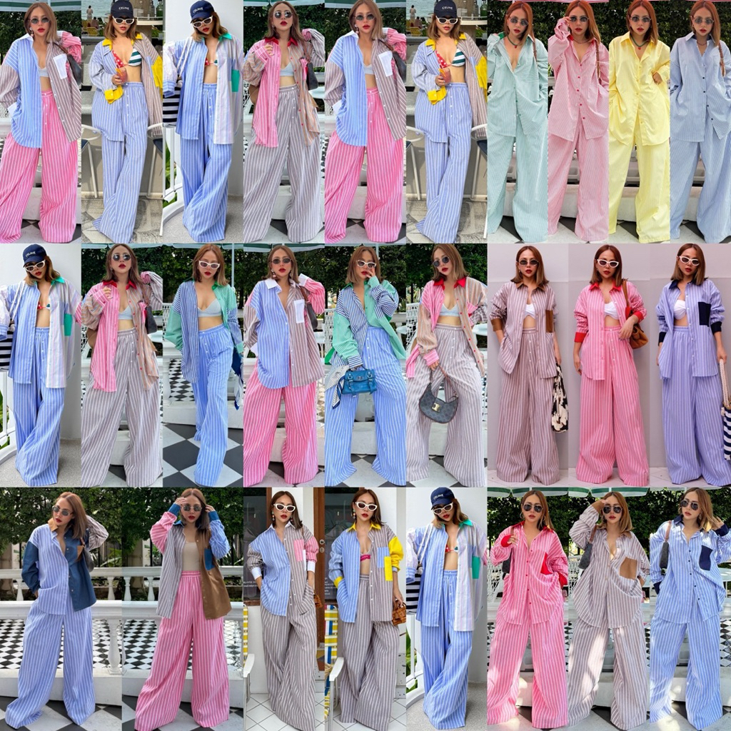 Bright by Aruna:กางเกงขายาวลายทาง เอวยืด26-40“ซับใน(Basic striped long trousers)