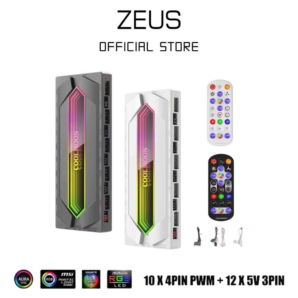 Coolmoon RGB Fan Controller 5V 3pin & 4pin  กล่องควบคุมพัดลม ใส่ได้ 10 ตัว