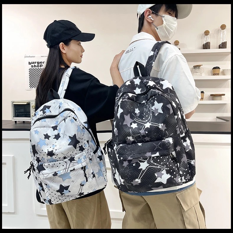 กระเป๋าเป้งานพรีเมี่ยม สีคมชัด ลายดาว กระเป๋าเป้สะพายหลัง เป้นักเรียนใส่หนังสื่อ สัมภาระ ผ้าไนลอน จุของได้เยอะ พร้อมส่ง - รูปที่ 7