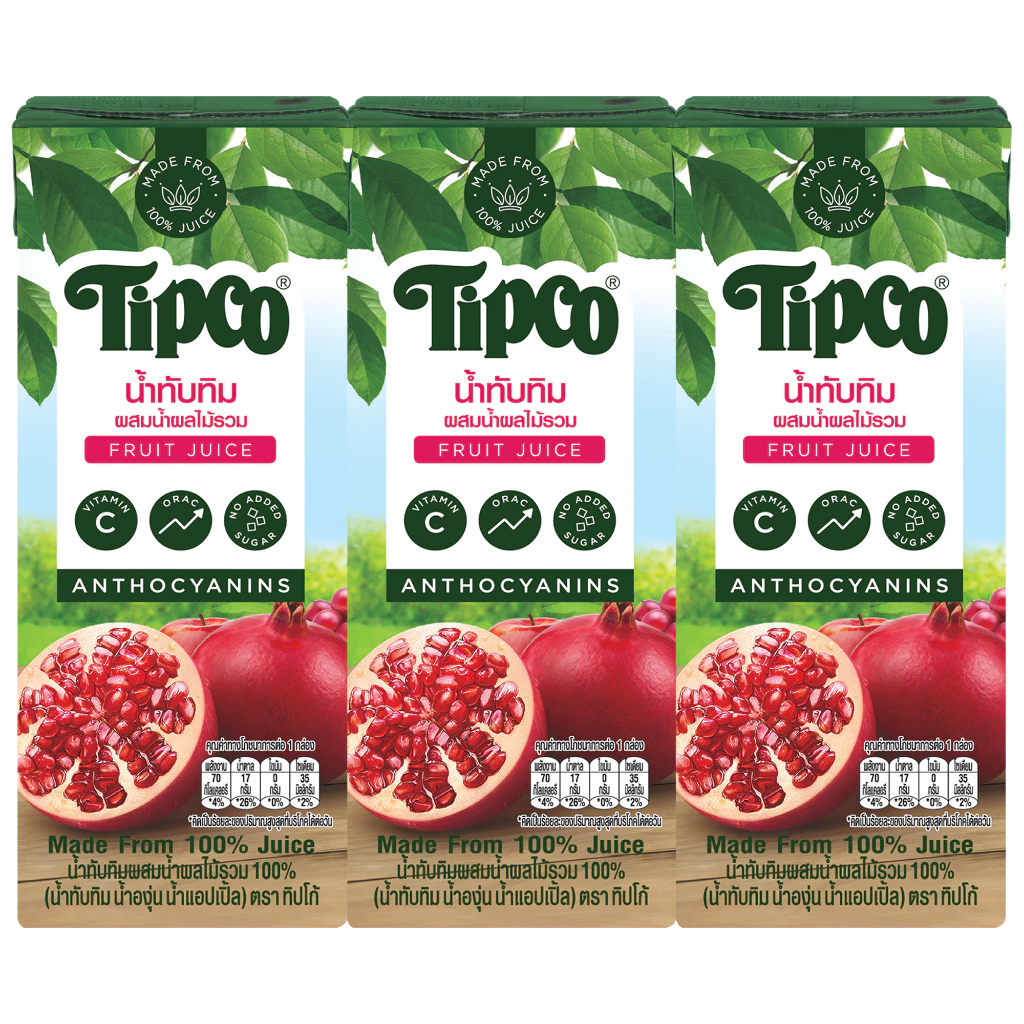 [เเพ็ก3] TIPCO น้ำทับทิม Pomegranate&Mixed fruits juice 100% ขนาด 200 ml.