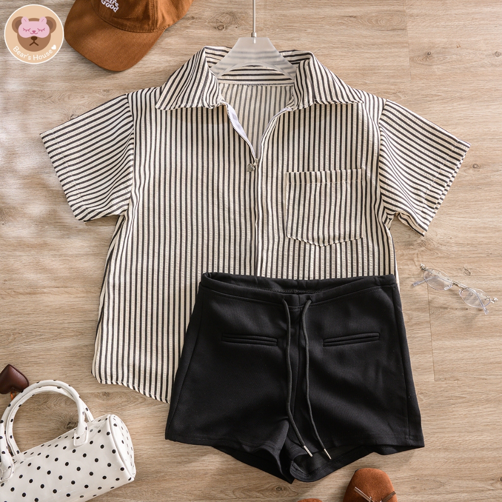 Miri Strip Shirt Oversize เสื้อเชิ้ตคอปกซิปโบว์ รูดได้ทั้งบนและล่างเลยน๊า - รูปที่ 4