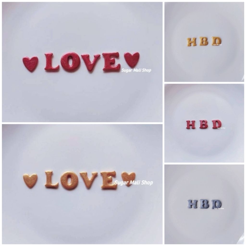 🎉🎂กัมเพสตัวอักษร HBD/LOVE ลงทองGold/พิ้งโรสPinkRose/เทาเงินGraySilver สีสวยน่ารัก ตกแต่งหน้าเค้ก คัพเค้ก ทานได้นะคะ