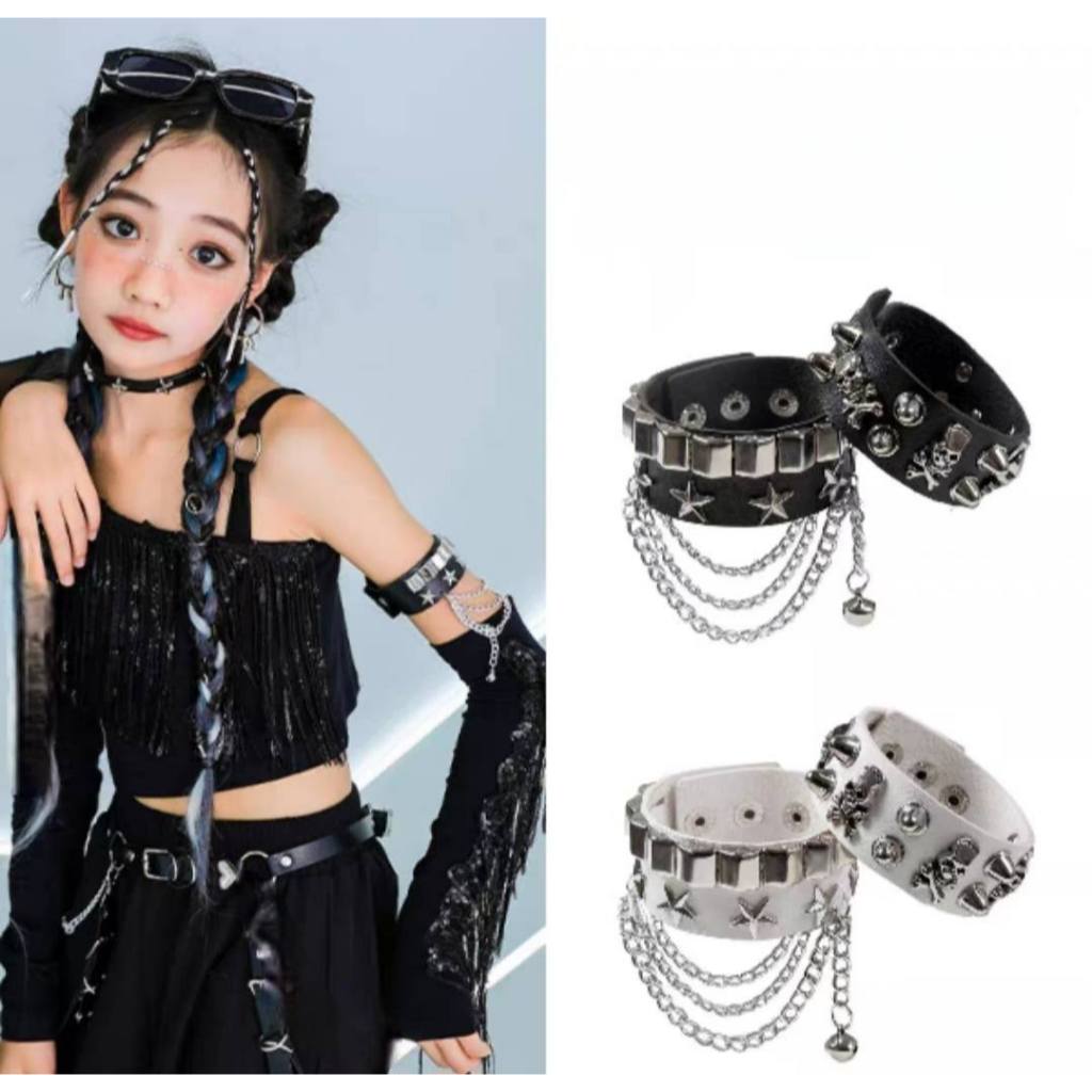 (พร้อมส่ง)🇹🇭 สร้อยข้อมือหนัง PU สไตล์พังก์ อุปกรณ์เต้นรำแนวสตรีทฮิปฮอป Y2K