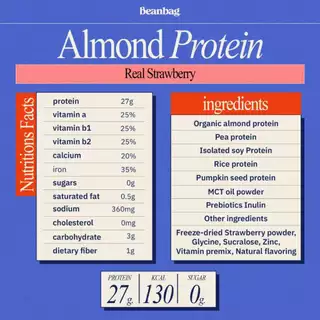 Beanbag Mix Almond Protein Real Strawberry 500g โปรตีนอัลมอนด์ โปรตีนพืชรวม 5 ชนิด รสสตรอว์เบอรี่ ไม่มีน้ำตาล