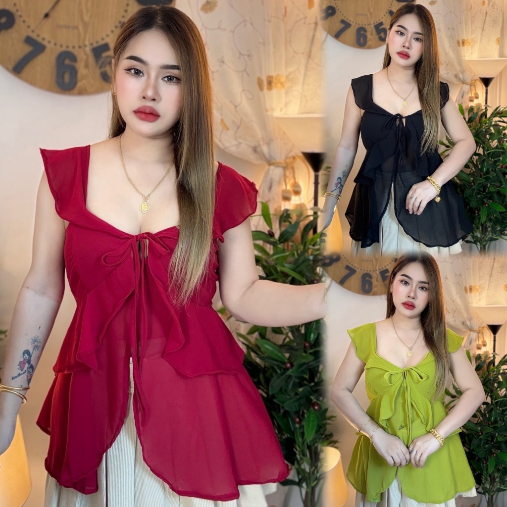 เสื้อสาวอวบอ้วนร้านปอปัง อก 38-46 ยาว31 ผ้าชีฟองสวยหรูมาก **รุ่น วุ้นเส้น**