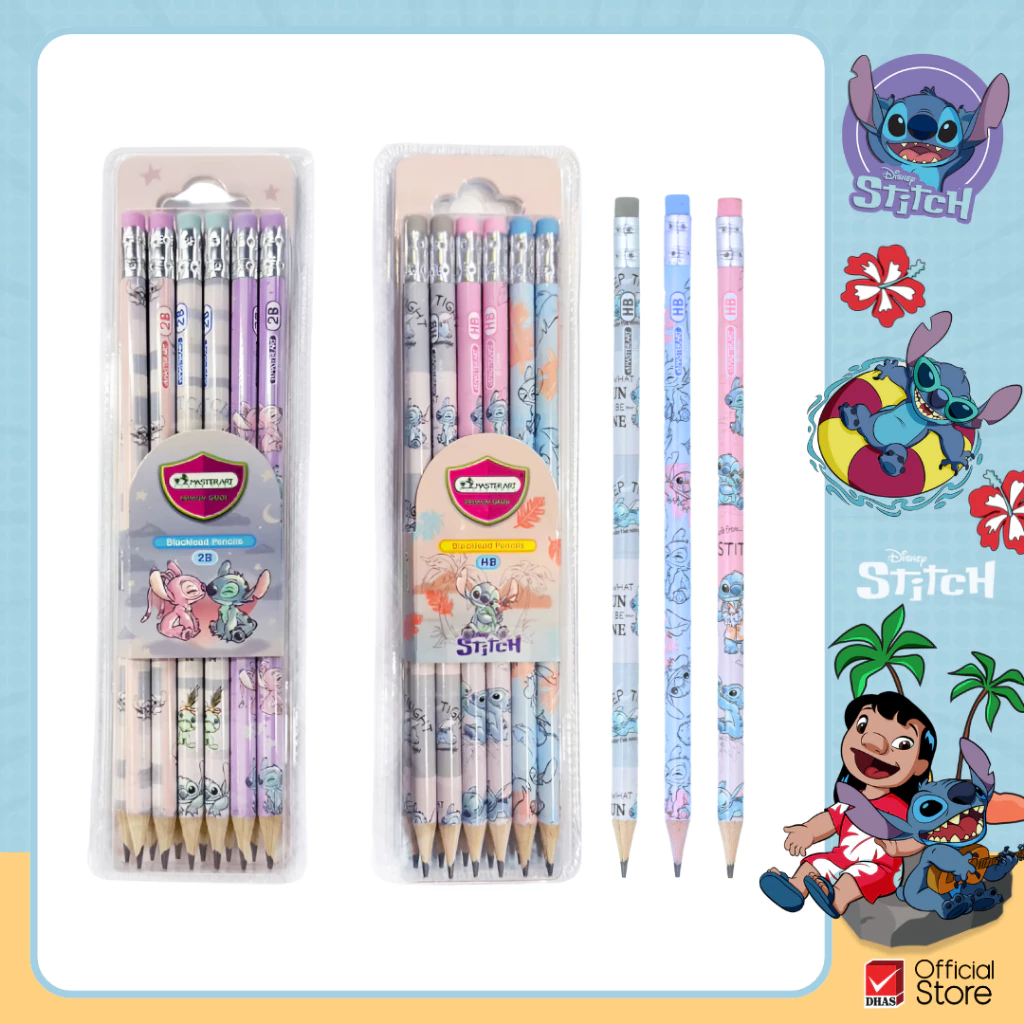 Master Art ดินสอ ดินสอดำ 2B และ HB ลาย Stitch ลิขสิทธิ์แท้ จำนวน 12 แท่ง