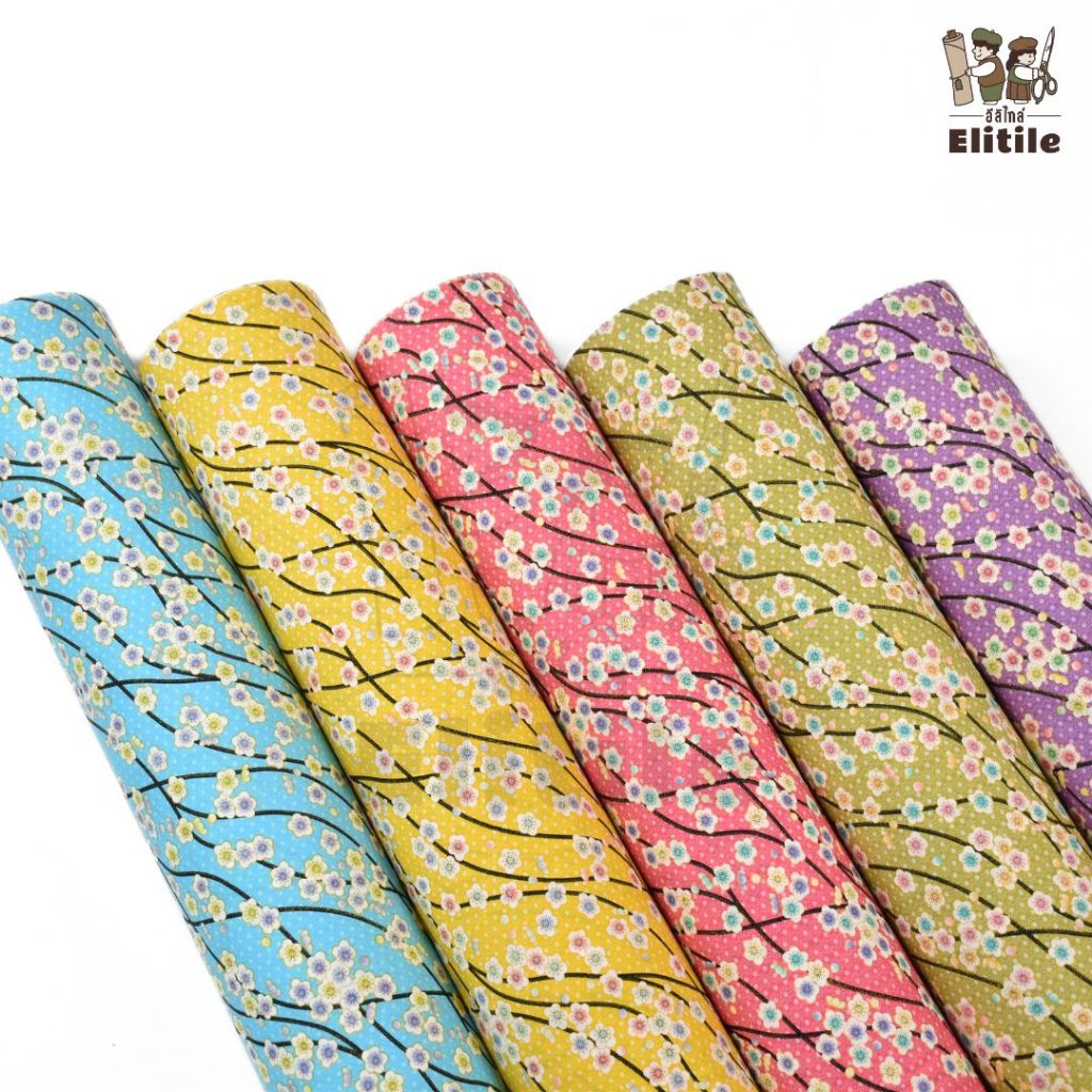 คอตตอนญี่ปุ่น 100% หน้ากว้าง 45 นิ้ว พิมพ์ลายดอกซากุระ ผ้าหลา ผ้าเมตร - รูปที่ 3