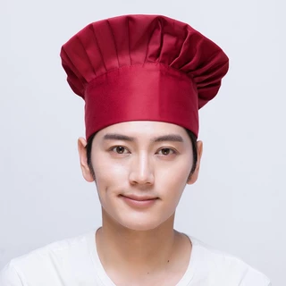 หมวกเชฟ หมวกทำครัว ทรงเห็ด จีบรอบ เหมาะสำหรับเชฟร้านอาหาร เชฟโรงแรม เบเกอรี่ ผ้าฝ้ายโพลีเอสเตอร์ ขนาดฟรีไซด์ พร้อมส่งไวจ