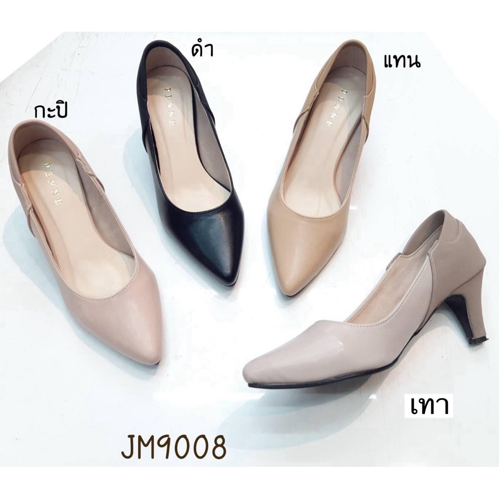 (งานกล่อง) PENNE JM9008 รองเท้าคัชชูหัวแหลม สูง 2.5 นิ้ว ดีเทลสีทูโทน สีสวยละมุน มินิมอลมากค่า