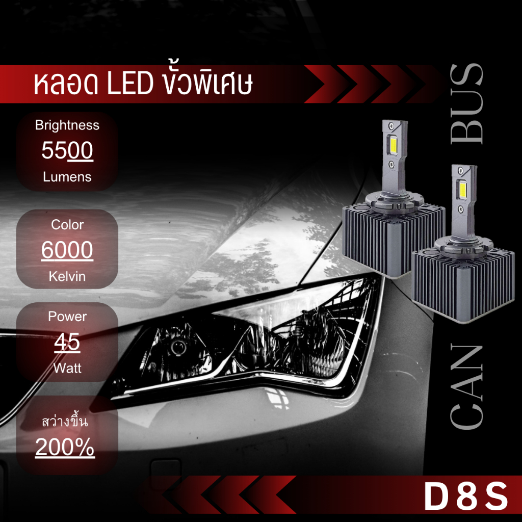 D8S หลอดไฟสำหรับรถยนต์ LED ขั่วพิเศษ D8S รุ่น D Seriesกล่องแดง ของแท้ 100% (จัดส่งเป็นคู่) สินค้ามีก