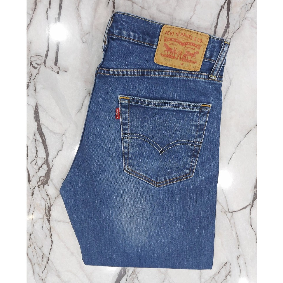 กางเกงยีนส์ มือสอง for ลีวาย 511 ขาเดฟ ซิป เอววัดจริง32(เอวป้าย33) ยาว30.2 MADE IN EGYPT ผ้ายืดCOTTO