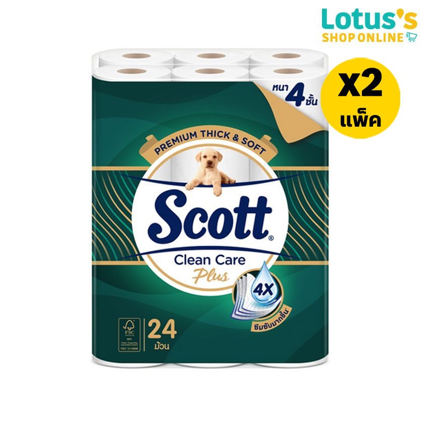 [ทั้งหมด 2 แพ็ค] สก๊อตต์ คลีนแคร์ พลัส กระดาษชำระ หนา 4 ชั้น แพ็ค 24 ม้วน SCOTT CLEAN CARE PLUS 4 PLY 24 ROLL