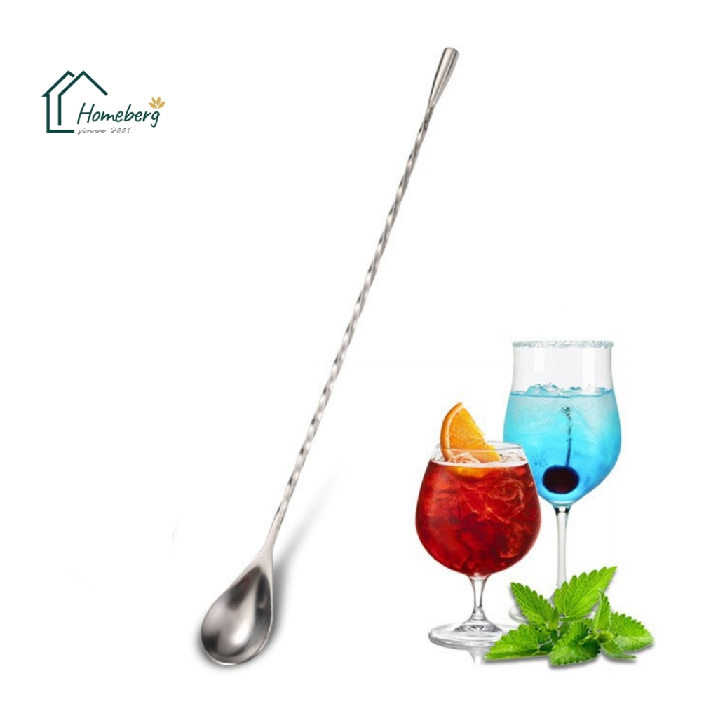 HOMEBERG ช้อนคนค็อกเทล สแตนเลสแท้ 304 แบบด้ามบิด 40 ซม. / 30 ซม. ช้อนบาร์เทนเดอร์ สำหรับคนเครื่องดื่ม เหล้า ม็อกเทล
