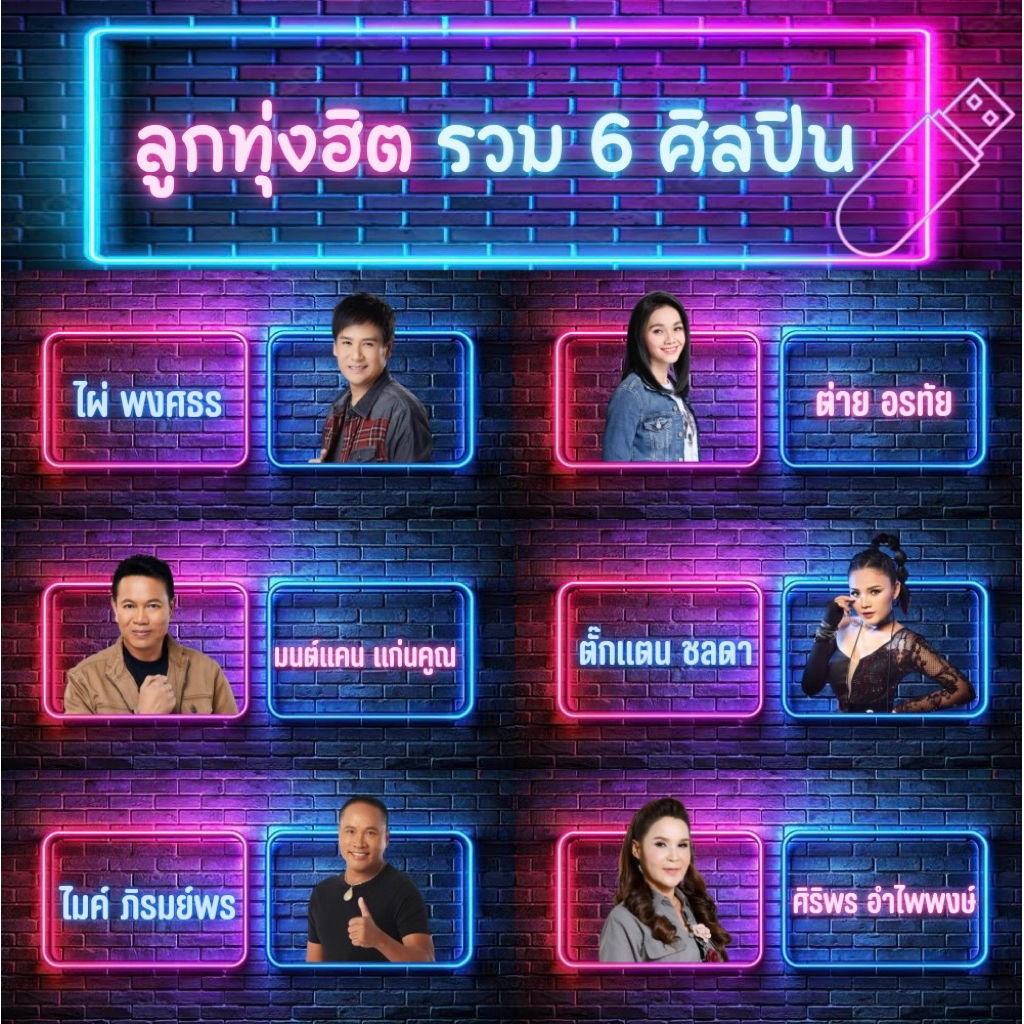 USB แฟลชไดร์ฟ MP3 รวมเพลงลูกทุ่งฮิต 6 ศิลปิน รวม370เพลง