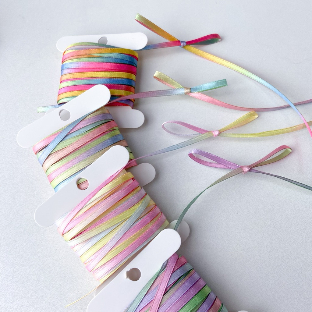 ♡  พร้อมส่ง | (5 หลา) Rainbow Ribbon โบว์ ริบบิ้น สีรุ้ง ไล่สี ขนาด 3 mm / 0.3 cm