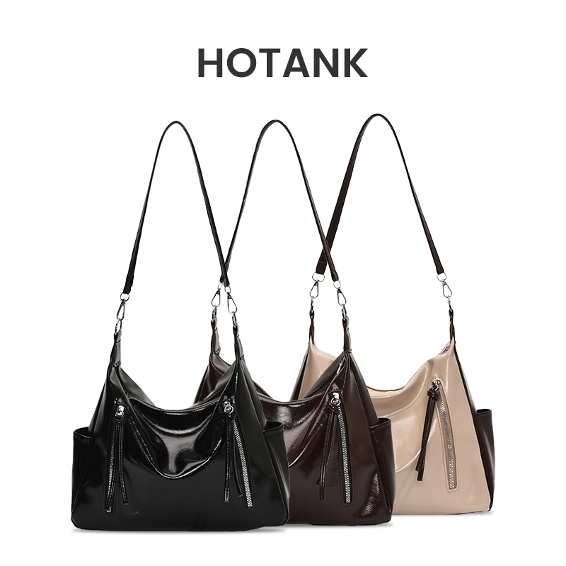 HOTANK กระเป๋าสะพายข้าง/ไหล่หนัง รุ่น สไคล์วินเทจ จุของได้เยอะ  (3สี ดำ/น้ำตาล/เบจ)