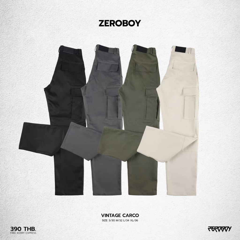 ZEROBOY - VINTAGE CARGO PANTS กางเกงคาร์โก้ รุ่นสีพื้น