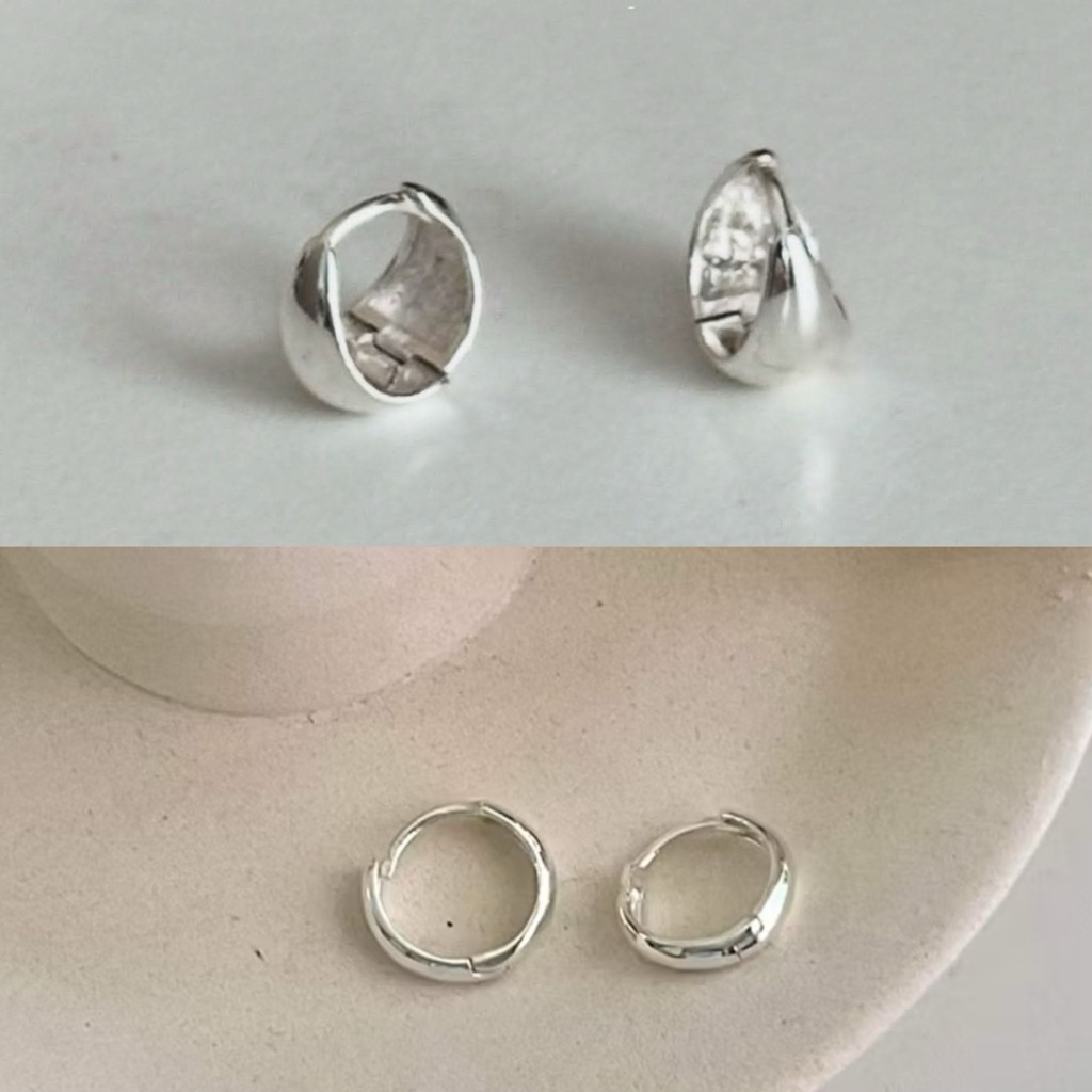 Winterwinter Jewelry Silver925 : เครื่องประดับเงินแท้ เงินแท้925 ต่างหูห่วงหนา มี 2 ขนาด