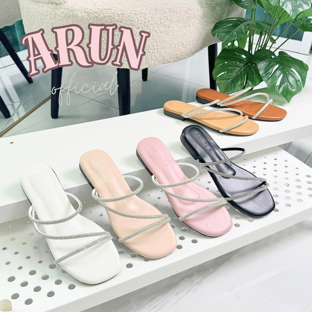 รองเท้าแตะแฟชั่น แบรนด์ ARUN รุ่น AR2013 สายคาดเพชร สวยหรู พื้นนุ่ม ไซส์ 36-45 - 4