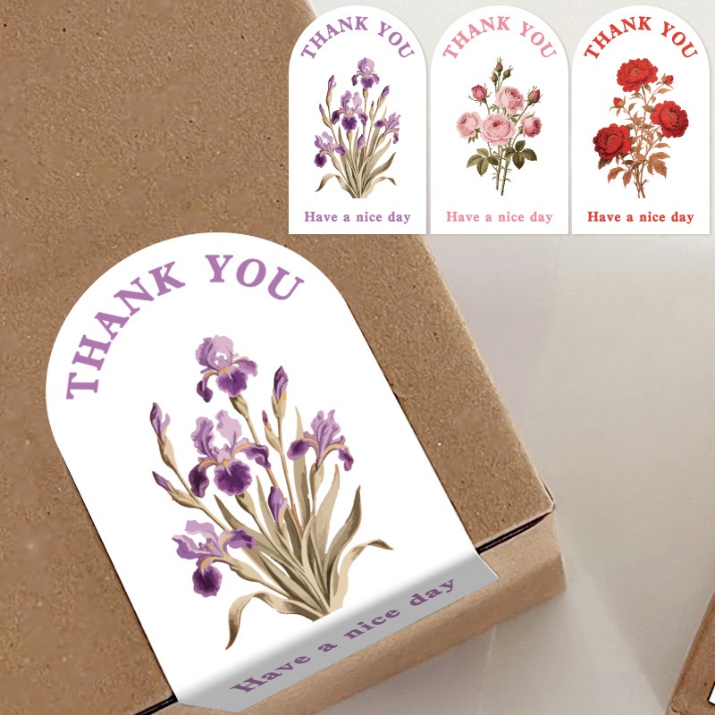 ้้( hh ) สติกเกอร์ปิดผนึก สติกเกอร์ THANK YOU ลายดอกไม้หลากสี  ตกแต่งบรรจุภัณฑ์ ขนาด : 9x5.4ซม ( 50 แผ่น/แพค )