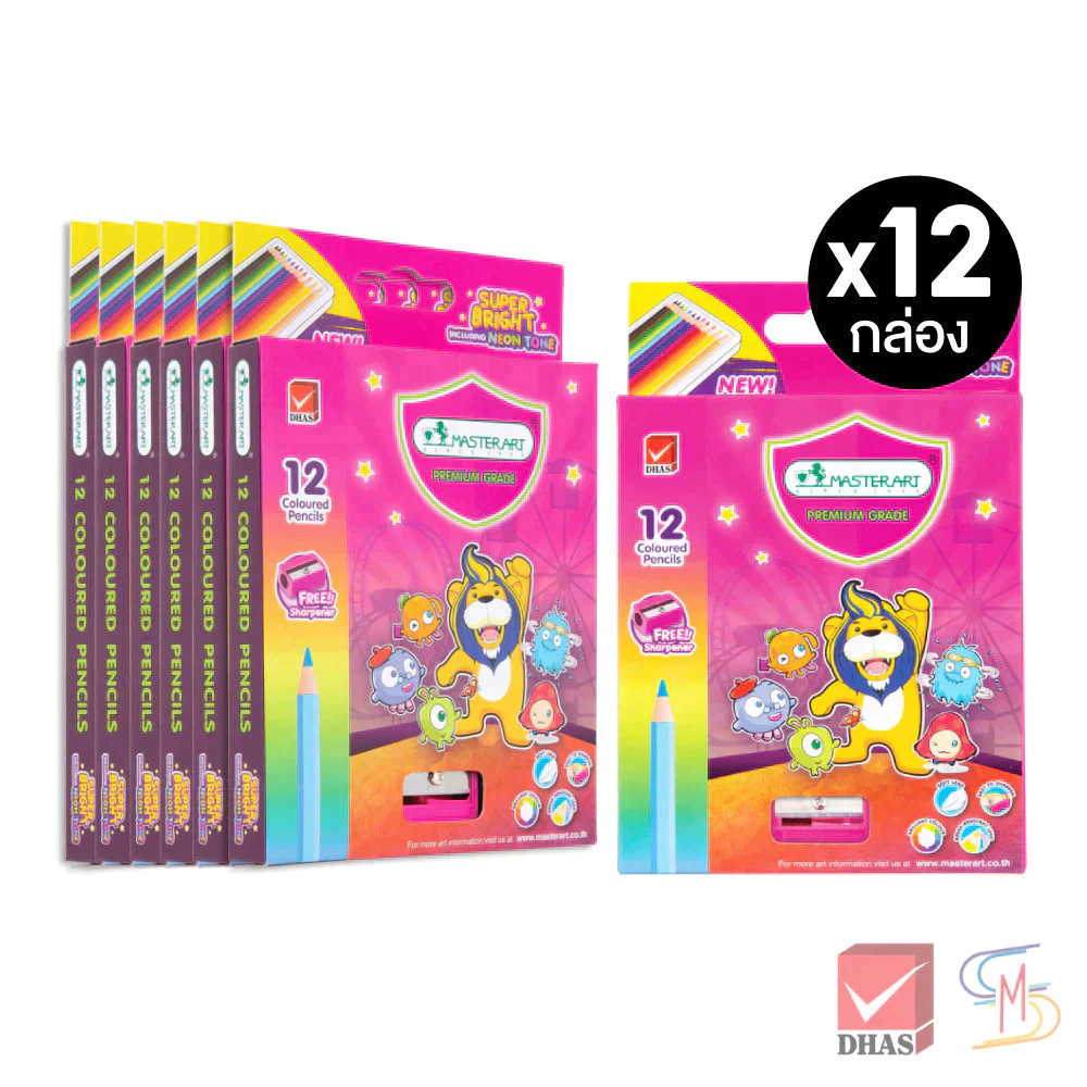 (แพ็ค 12 ) Master Art สีไม้ ดินสอสีไม้ แท่งสั้น 12 สี รุ่นซุปเปอร์ไบรท์ จำนวน 12 กล่อง