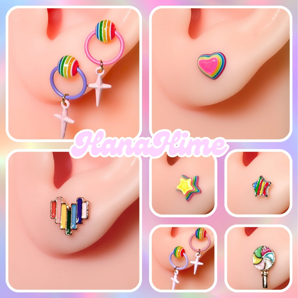 HanaHime.earrings - Rainbow Collection ต่างหูก้านเงิน s925 แพ้ง่ายใส่ได้ ต่างหูสายรุ้ง น่ารัก
