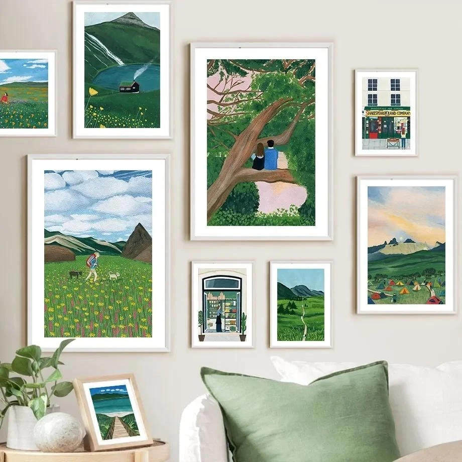 (พร้อมส่งจากไทย ภาพรวมกรอบ)รูปภูเขาซานฮวน และทุ่งหญ้า สไตล์นอร์ดิก สําหรับตกแต่งผนังห้องนั่งเล่น ตกแต่งบ้าน