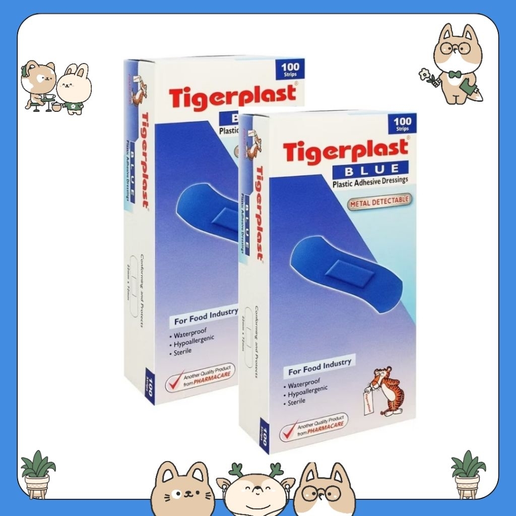 #TIGERPLAST BLUE PLASTER กล่อง100 ชิ้น (1กล่อง) พลาสเตอร์แบบตรวจจับโลหะ เหมาะสำหรับใช้ในอุตสาหกรรมอาหาร, เชฟ