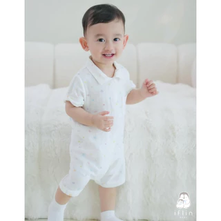 Iflin Baby - ชุดไปเที่ยว เด็กผู้ชาย ขาสั้นแขนสั้น ปกเชิ้ต (ไม่รวมหมวก) - Boy Romper - มี 4 ไซส์
