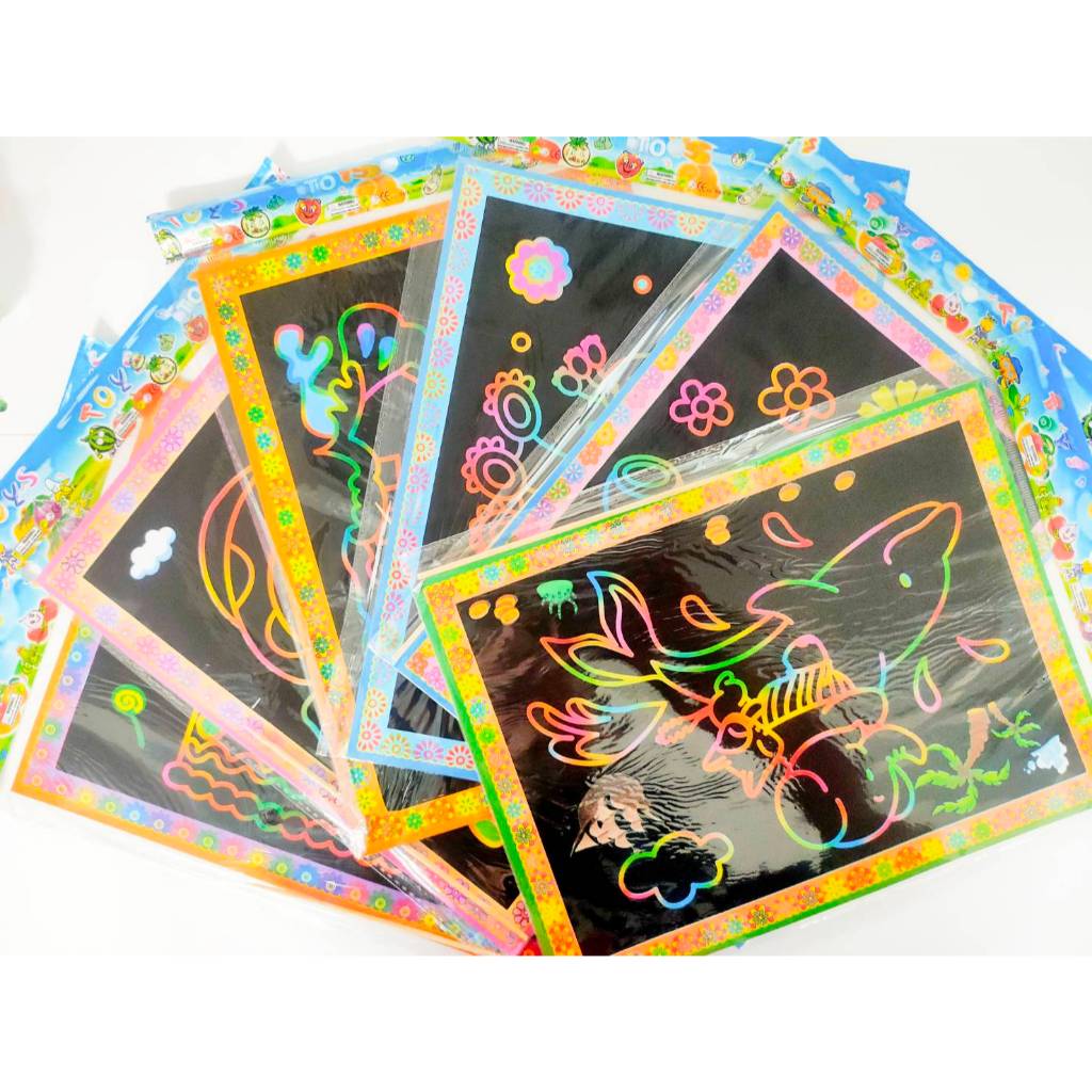🌈✨ ภาพขูดดำ แผ่นใหญ่! ลายแน่นๆ ขายยกโหล โหลละ 55 บาท(ไม่ได้ตืเแผง) ✨🌈