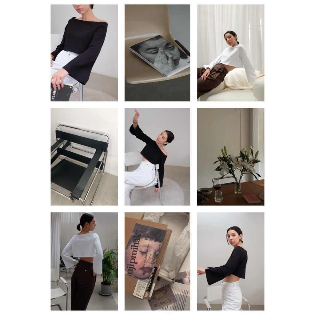Pastelsmotel - Open shoulder basic. เสื้อปาดไหล่ทรงสั้น แขนบาน ผ้ายืดเนื้อดี