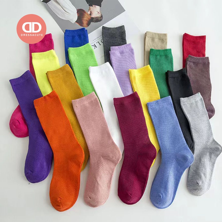 🇹🇭⚡ส่งจาก กทม. 🇹🇭 SK1 ถุงเท้าข้อกลาง สีพื้น สีสันสดใส