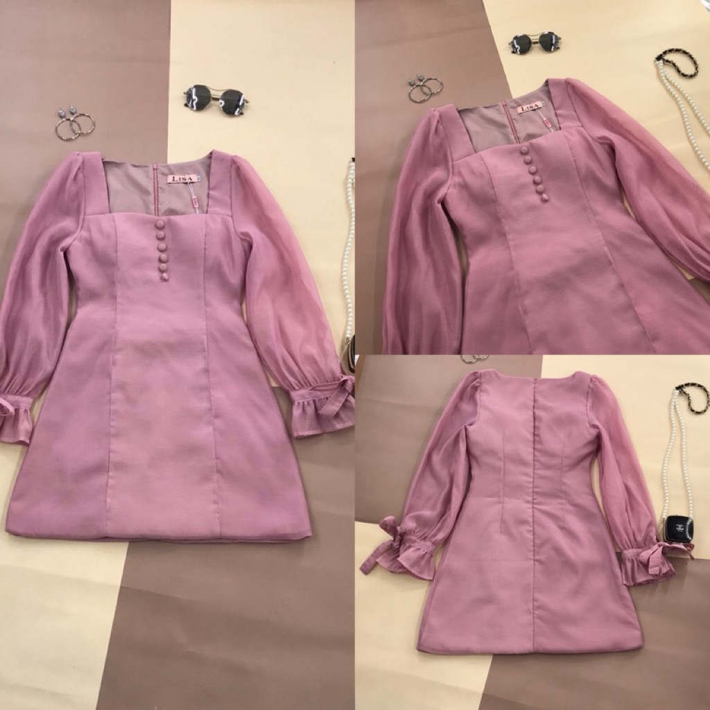 ชุดเดรสออกงาน มือ 2 ใส่ออกงาน ใส่งานแต่ง ใส่เที่ยว brand  Lisa ไซต์ M สีชมพูกลีบบัว