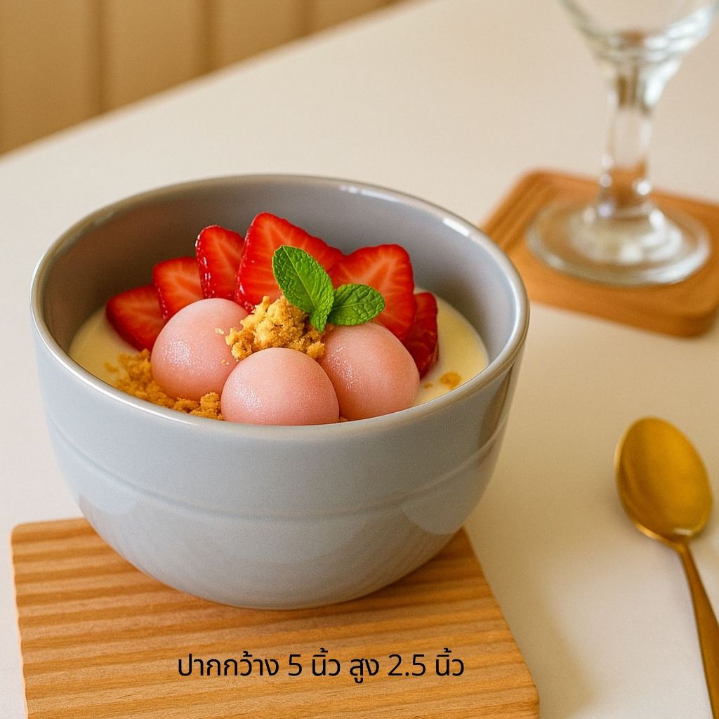 TH Soft Gloss Grey Bowl - ชามเซรามิก ขนาด 5 นิ้ว สูง 2.5 นิ้ว ลายเส้นวน สามารถเข้าเครื่องล้างจานไมโครเวฟได้