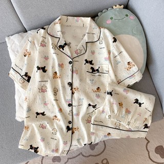 ชุดนอนแขนสั้นขาสั้น ผ้าไหมญี่ปุ่นน่ารัก ใส่สบายไม่ร้อน ฟรีไซ…