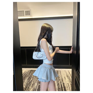 Miniyiness กระโปรงทรงเอ เชือกผูก เอวสูง 2 ชั้น มีซับใน กระโปรงเค้กสีขาว （สีขาว สีดํา）กระโปรงสองชั้นมีซับใน