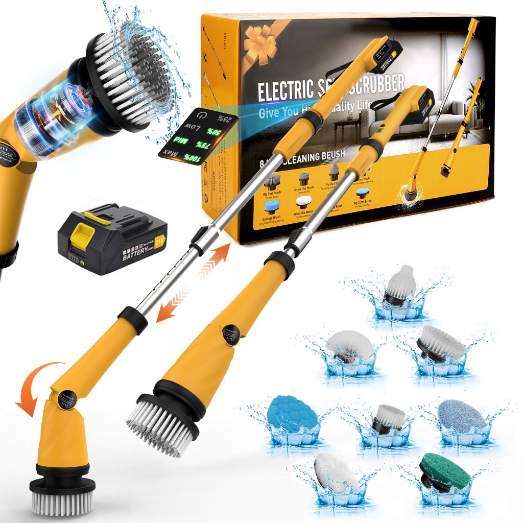 Qimedo รับประกัน 2 ปี แปรงขัดไฟฟ้าไร้สาย แปรงขัดไร้สาย 1200 RPM Electric Spin Scrubber ที่ขัดห้องน้ำไฟฟ้า แปรงทำความสะอา