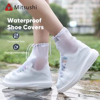 Mitsushi รองเท้าบูทกันฝน ถุงรองเท้ากันฝนแบบสั้น พื้นยางกันลื่น มีซิปล็อคอย่างดี พื้นรองเท้ากันฝนสำหรับการเดินทางกลางแจ้ง