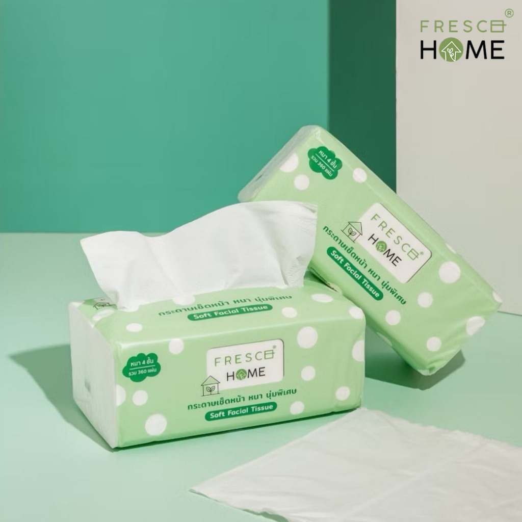 เฟรสโกโฮม® กระดาษเช็ดหน้า หนา 4 ชั้น แบบนุ่ม ไม่เป็นขุย Frescohome Facial Tissue