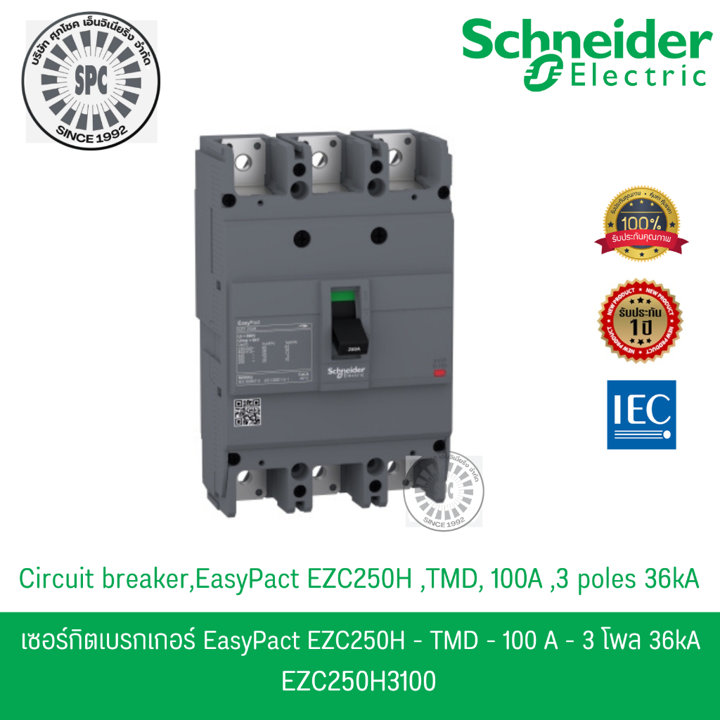 Schneider เมนเซอร์กิตเบรกเกอร์ MCCB 3 เฟส 3P 100A 36kA รหัส EZC250H3100 รุ่น EasyPact EZC