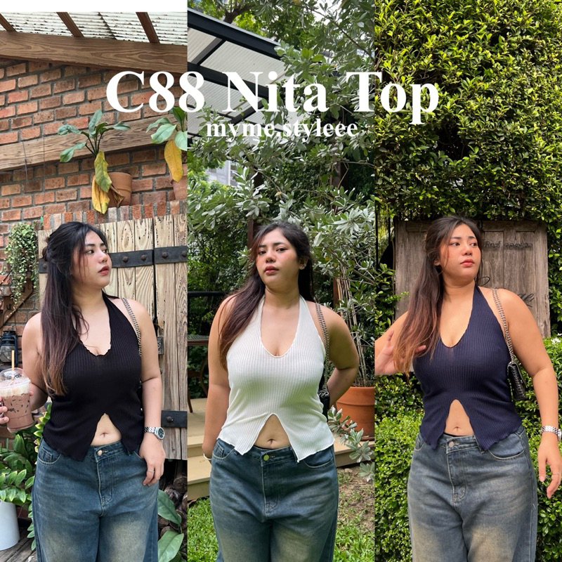 C88 Nita Top - myme.styleee เสื้อคล้องคอสาวอวบ