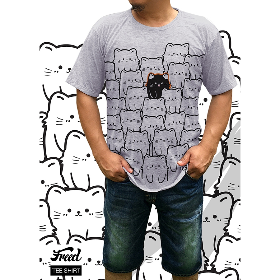 FREED T-shirt เสื้อยืดพิมพ์ลาย Unisex สีเทา ผ้าTK