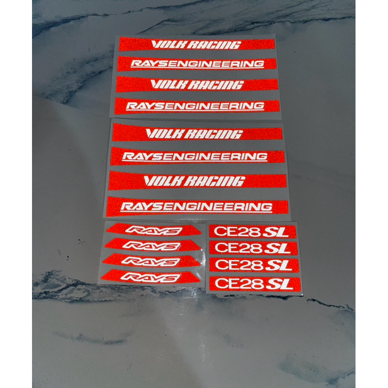1ชุด ติดได้ 4ล้อ สติกเกอร์3Mติดทนนาน สติกเกอร์ ติดล้อแม็กซ์ VOLK RACING ก้านเล็ก สีขาว-พื้นแดง ขอบ17“-22”