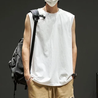 CC-30002 เสื้อกั๊กกีฬาผู้ชายทรงหลวม ผ้าใยสังเคราะห์ ใส่ออกกำลังกาย M-5XL แขนกุดสีพื้น