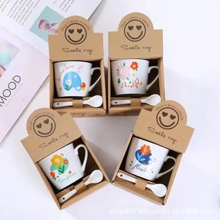 (เซ็ท 10 ใบ) ชุดแก้วกาแฟเซรามิก ถ้วยลายการ์ตูน (มีช้อน+กล่อง) ชุดแก้วของขวัญ ของชำร่วย พร้อมกล่องจ้า
