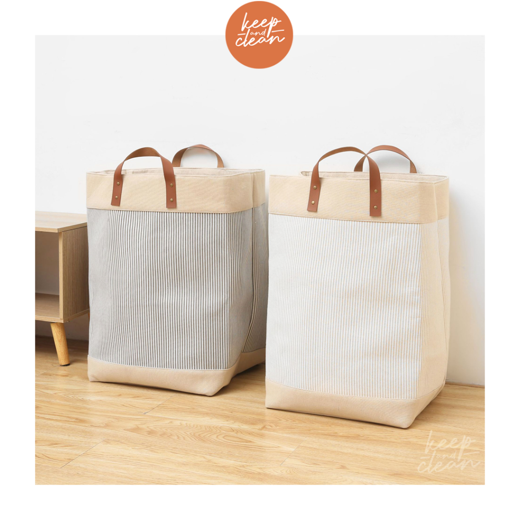 Laundry Basket ตะกร้าผ้าสไตล์ญี่ปุ่น ตะกร้าผ้ามินิมอล อเนกประสงค์ มีหูหิ้วพับเก็บได้ ผ้า2ชั้น เเข็งเเรง ใช้งานได้นาน