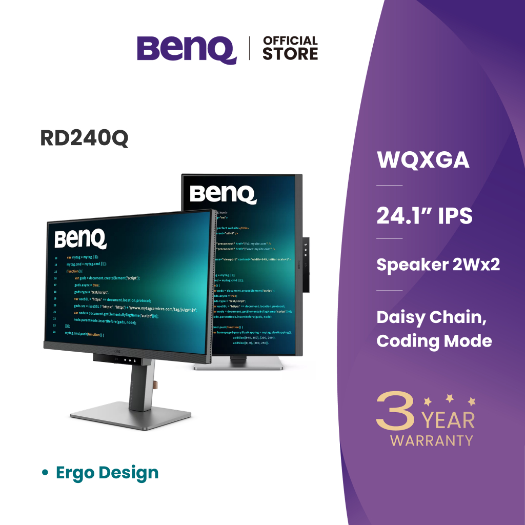 BenQ RD240Q IPS 24.1นิ้ว 2K WQXGA BenQ Programming Monitor (Ultimate Coding Experience)