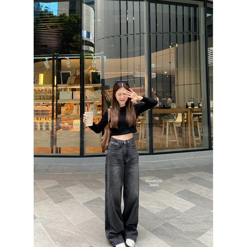 Acasey กางเกงยีนส์ผู้หญิง ขากระบอกใหญ่ MIDNIGHT JEANS  สีใหม่สวยมาก ผ้าดีมาก รูปที่ 3