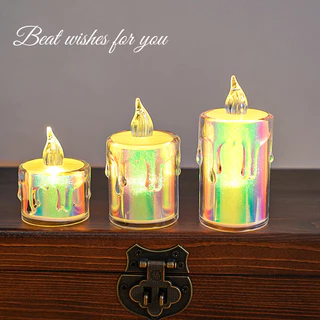 COD💡✅เทียนอิเล็กทรอนิกส์ เทียนปลอม LED เทียนแก้ว เชิงเทียนใส่ถ่าน 3Aจำนวน 3 ก้อน ตกแต่ง