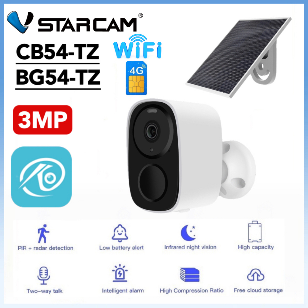 Vstarcam CB54 WIFI/ BG54 4G( ใหม่ล่าสุด ) กล้องวงจรปิดไร้สาย Outdoor ความละเอียด 3 MP(1296P) กันน้ำได้ แถมแผงโซลล่าเซลล์